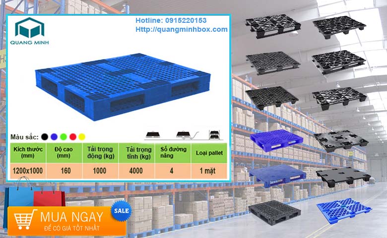 pallet nhựa màu xanh 1200x1100x160 mm