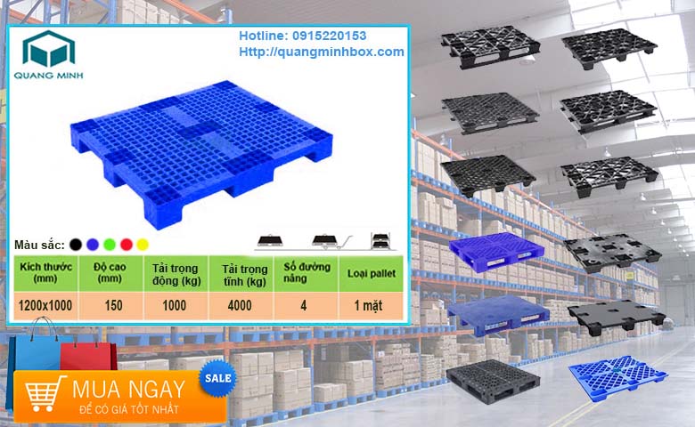 pallet nhựa 9 chân 1200x1000x150 mm