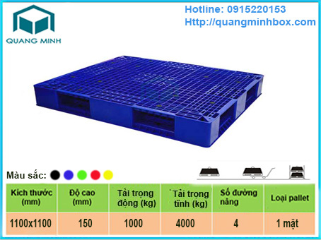 Pallet nhựa màu xanh kích thước 1100x1100x150 mm