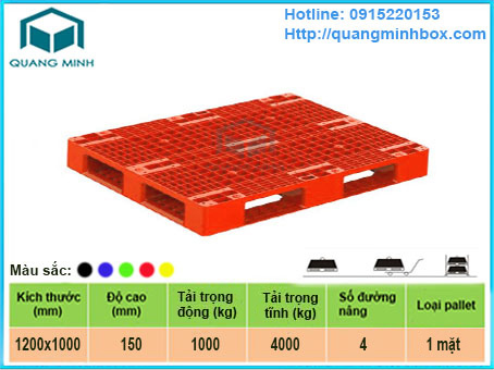 Pallet nhựa QM1 kích thước 1200x1000x150mm