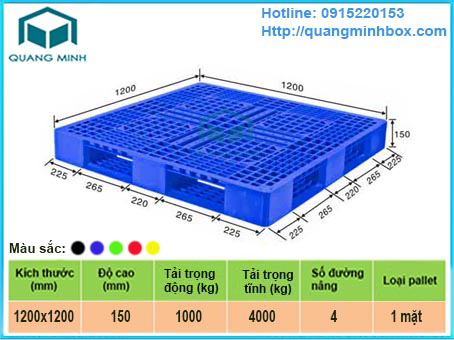 Pallet nhựa kích thước 1200x1200x150 mm 