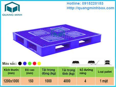 Pallet nhựa QM2 kích thước 1200x1000x150mm